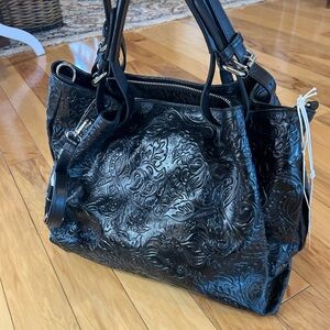 NWT Isadora Elegant Black Tooked Leather Women's Satchel  Tote Bag